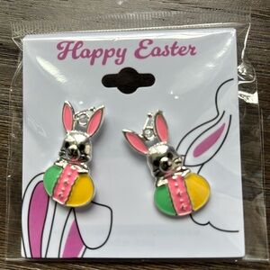Easter Bunny with Eggs silver fishhook earrings, colorful, fun, holiday festive